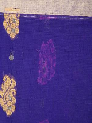 Blue hand woven cotton silk saree with blouse 4