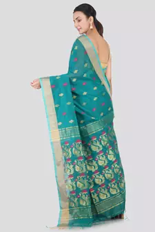 Light blue hand woven cotton silk saree with blouse