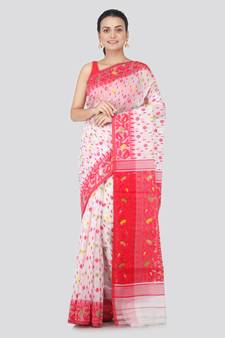 White Hand Woven Pure Cotton Saree Without Blouse