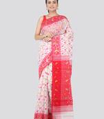 White Hand Woven Pure Cotton Saree Without Blouse