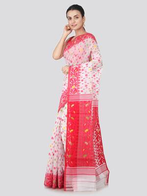 White Hand Woven Pure Cotton Saree Without Blouse 2