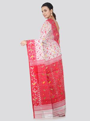 White Hand Woven Pure Cotton Saree Without Blouse 3