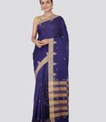Blue hand woven pure cotton saree with blouse