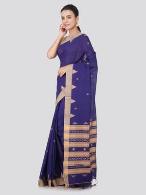 Blue hand woven pure cotton saree with blouse 2