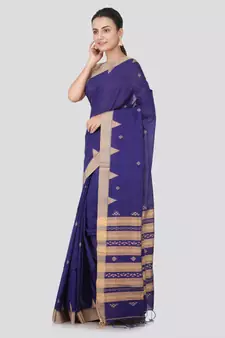 Blue hand woven pure cotton saree with blouse