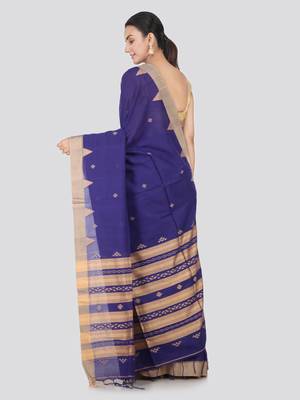 Blue hand woven pure cotton saree with blouse 3