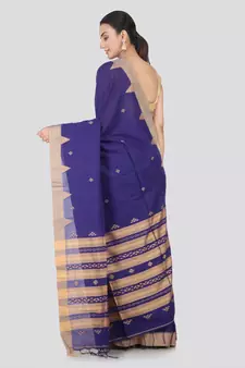 Blue hand woven pure cotton saree with blouse