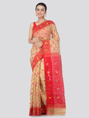 Beige Hand Woven Pure Cotton Saree Without Blouse 1