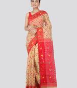 Beige Hand Woven Pure Cotton Saree Without Blouse