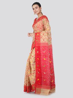 Beige Hand Woven Pure Cotton Saree Without Blouse 2