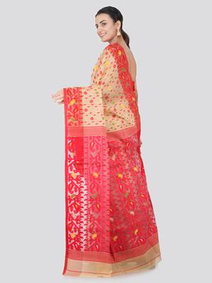 Beige Hand Woven Pure Cotton Saree Without Blouse 3