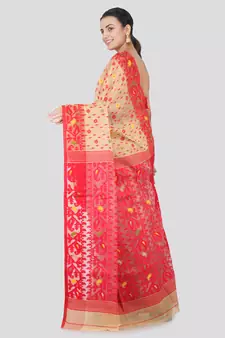 Beige Hand Woven Pure Cotton Saree Without Blouse