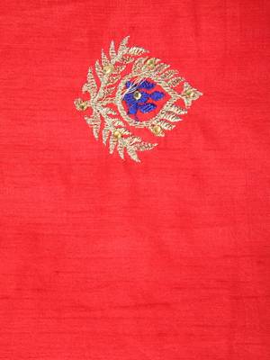 Red embroidered pure dupion silk saree with blouse 4