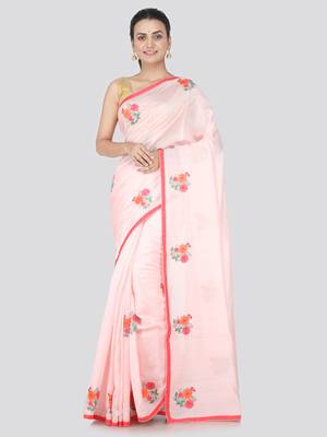 Red embroidered pure dupion silk saree with blouse 1