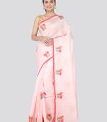 Red embroidered pure dupion silk saree with blouse