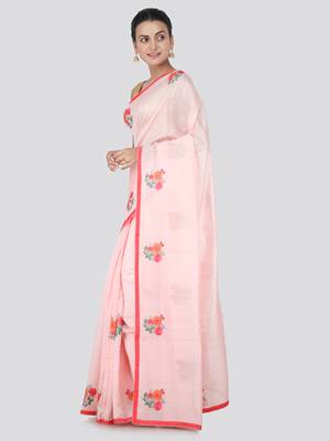 Red embroidered pure dupion silk saree with blouse 2