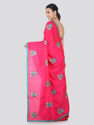 Pink embroidered pure dupion silk saree with blouse 3