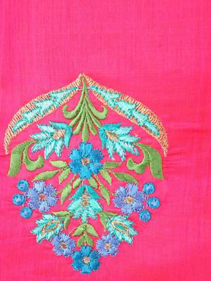 Pink embroidered pure dupion silk saree with blouse 4