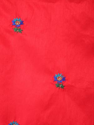 Red embroidered pure dupion silk saree with blouse 4