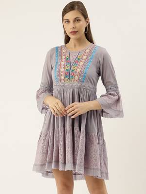 Grey Colour Flared Dress 1