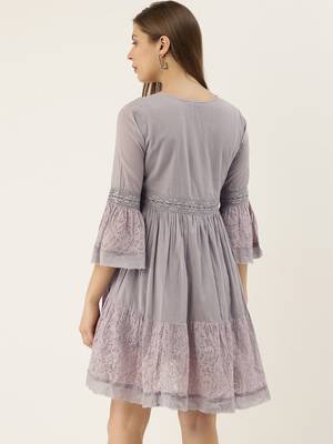 Grey Colour Flared Dress 2