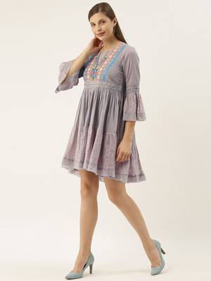 Grey Colour Flared Dress 3