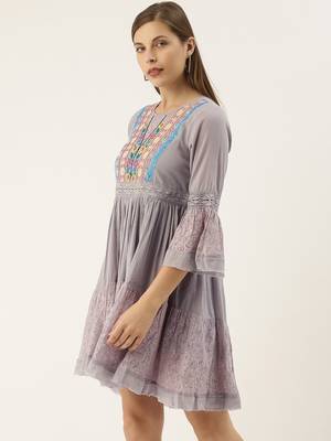 Grey Colour Flared Dress 4