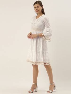 White Colour Flared Dress 4