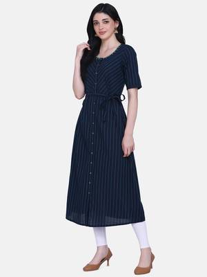 Navy Blue Colour A line Kurta 3