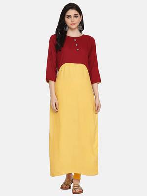 Maroon & Yellow Colour Straight Kurta 1
