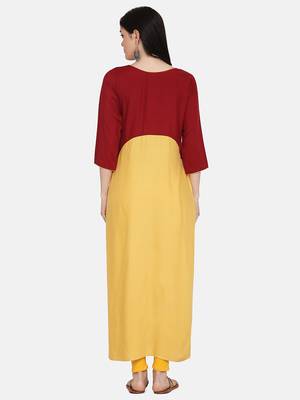 Maroon & Yellow Colour Straight Kurta 2