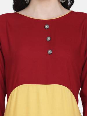 Maroon & Yellow Colour Straight Kurta 3