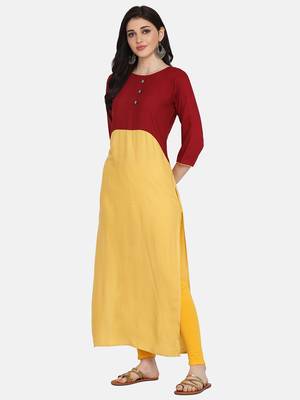 Maroon & Yellow Colour Straight Kurta 4