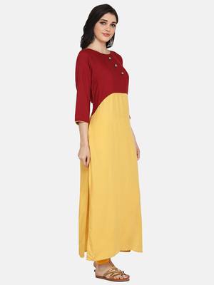 Maroon & Yellow Colour Straight Kurta 5