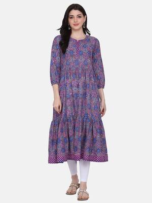 Blue Colour Gathers Kurta 1