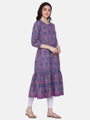 Blue Colour Gathers Kurta 3