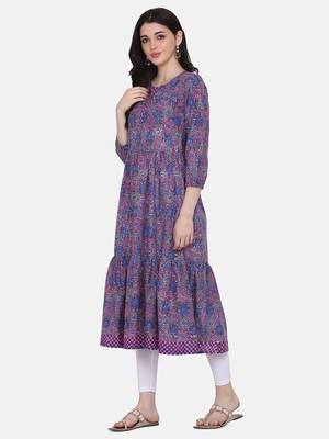 Blue Colour Gathers Kurta 4