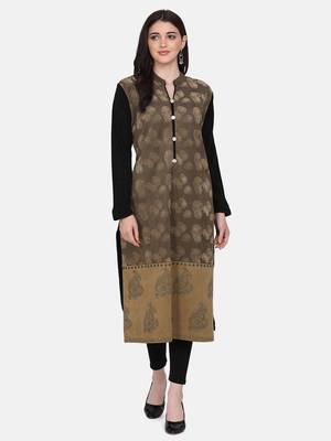 Olive Green & Black Colour Straight Kurta 1