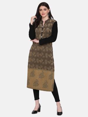 Olive Green & Black Colour Straight Kurta 4