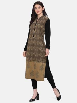 Olive Green & Black Colour Straight Kurta 5