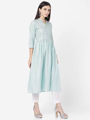 Sea Green Colour Gathers Kurta 4
