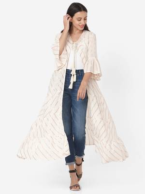 White Colour Flared Long Shrug 1