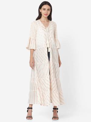 White Colour Flared Long Shrug 3