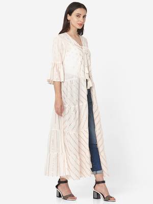 White Colour Flared Long Shrug 4