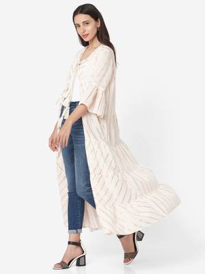 White Colour Flared Long Shrug 5
