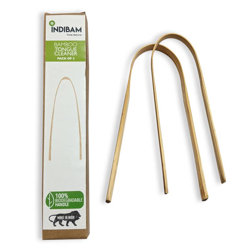 INDIBAM 100% Healthy Bamboo Wooden Biodegradable Tongue Cleaner for all age groups, Pack of 2