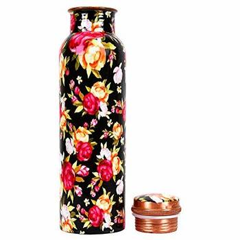 INDIBAM 99% Pure Copper Printed Water Bottle, Drinkware & Storage Purpose, Ayurvedic Health Benefits 950 ML 1