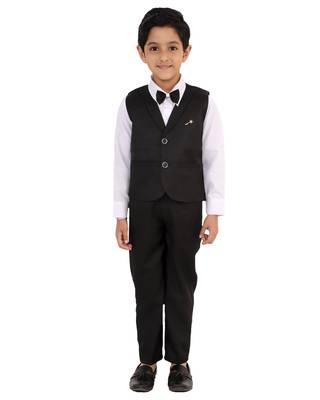 Black plain cotton silk boys-suit 1