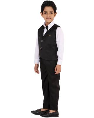 Black plain cotton silk boys-suit 3