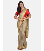 Golden hand woven linen saree with blouse